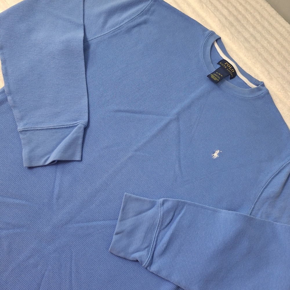 Polo Ralph Lauren Waffle Knit Thermal Shirt Mens XL Slate Blue Wht Pony Logo